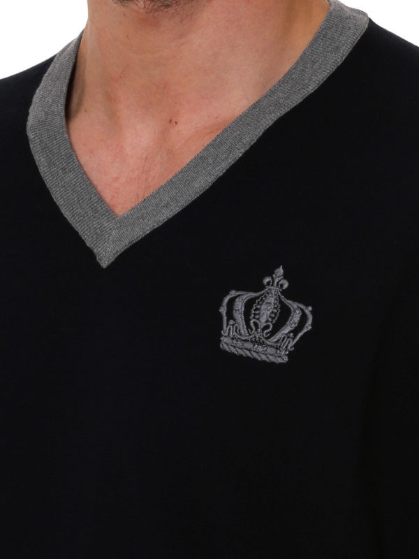 Dolce & Gabbana Crown embroidery V-neck sweater|GQ203KF70A3S8464