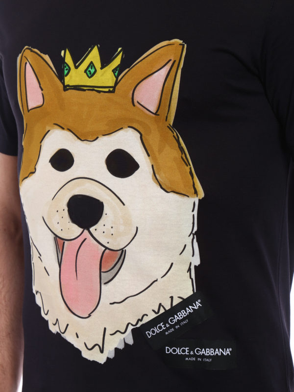 T shirts Dolce Gabbana Crowned dog print cotton T shirt G8IA8TFH7B5HNL07