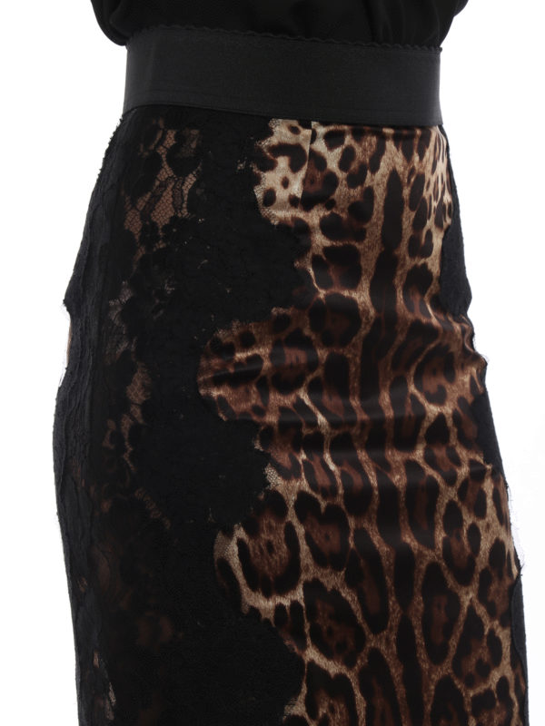 DOLCE & GABBANA buy online Leo print silk satin and lace pencil skirt
