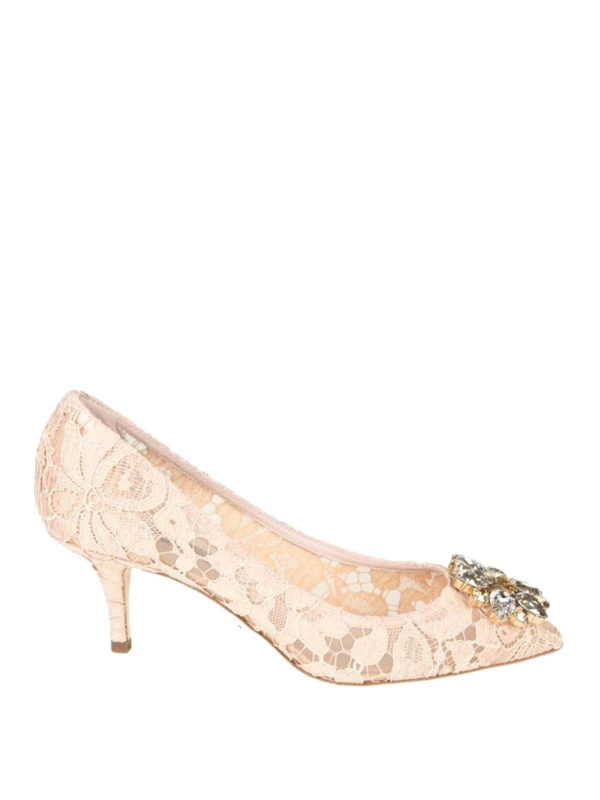DOLCE & GABBANA: court shoes - Bellucci apricot lace jewel pumps