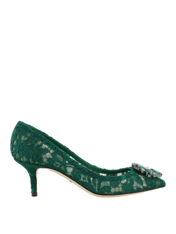 DOLCE & GABBANA: court shoes - Bellucci green lace jewel pumps