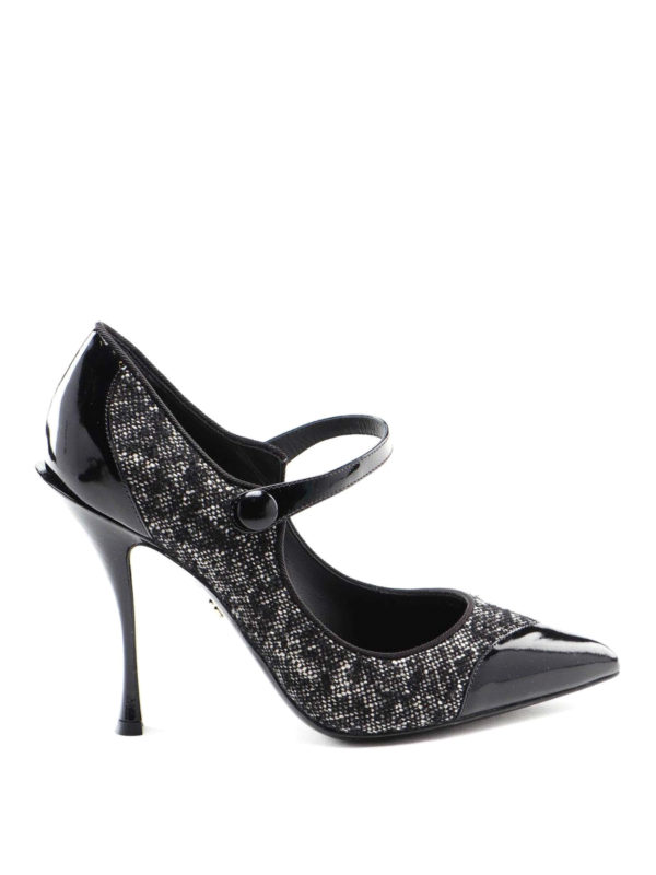 DOLCE & GABBANA: court shoes - Lori bouclé wool and patent pumps