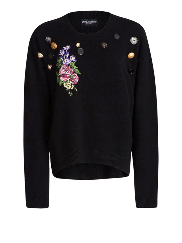 DOLCE & GABBANA: Strickpullover mit Rundhalsausschnitt - Rundhalspullover - Schwarz