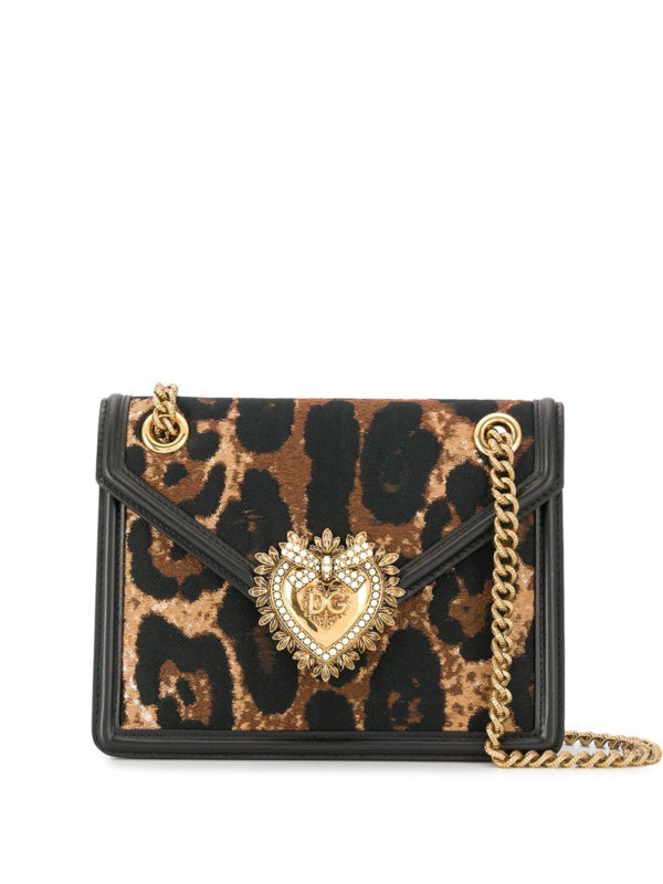 DOLCE & GABBANA: cross body bags - Leopard print Devotion medium bag