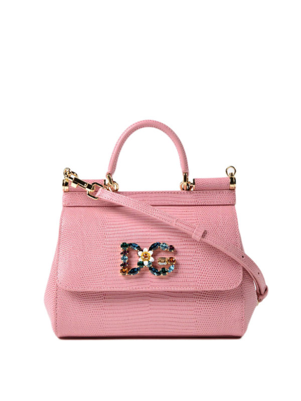 DOLCE & GABBANA: cross body bags - Sicily iguana print pink small bag