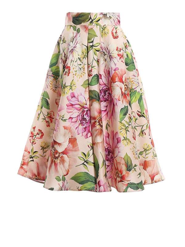 DOLCE & GABBANA: Knee length skirts & Midi - Floral printed silk skirt