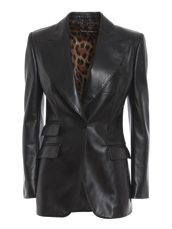 DOLCE & GABBANA: leather jacket - Waisted leather jacket