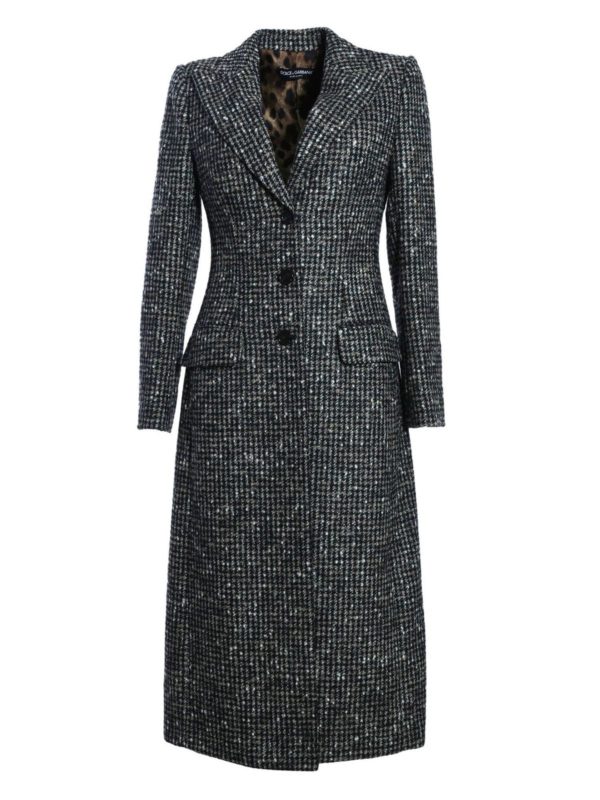 DOLCE & GABBANA: long coats - Houndstooth coat in brown