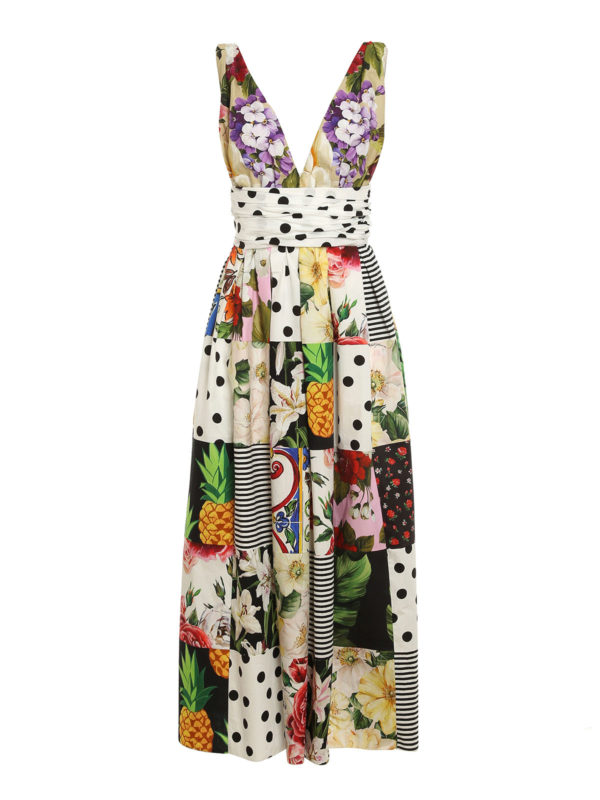DOLCE & GABBANA: maxi dresses - Patchwork patterned dress