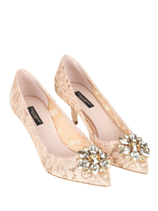 DOLCE & GABBANA: court shoes online - Bellucci apricot lace jewel pumps