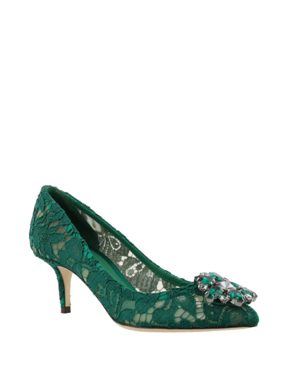 DOLCE & GABBANA: court shoes online - Bellucci green lace jewel pumps