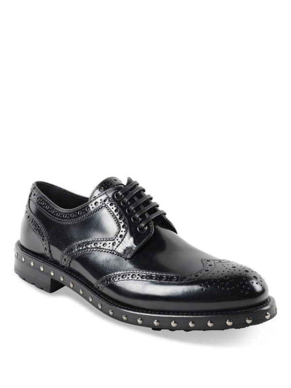 DOLCE & GABBANA: scarpe stringate online - Brogue in pelle con borchiette