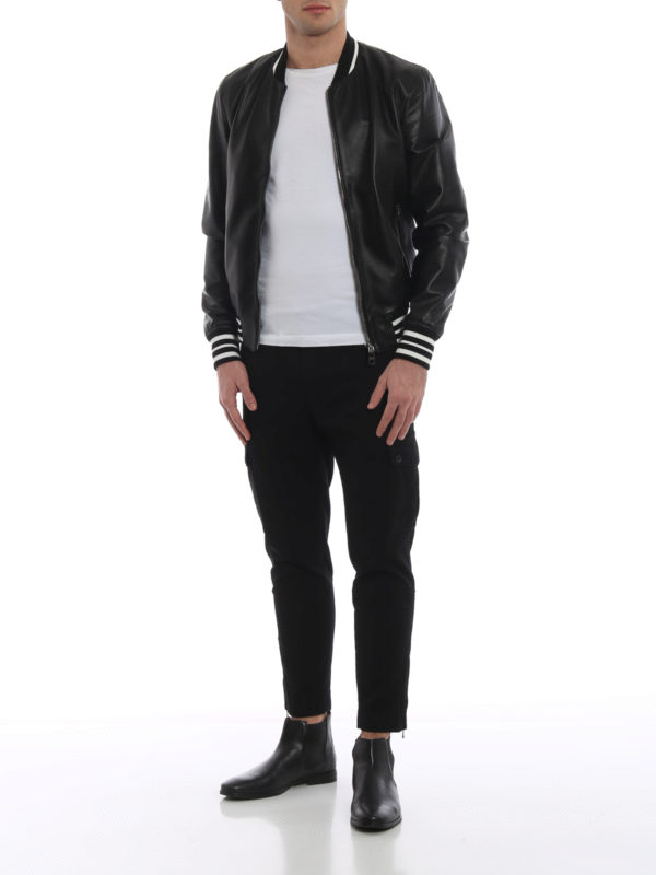 DOLCE & GABBANA レインホアルファヘットP18Ktチャム 【関税込】 Dolce & Gabbana Leather and nylon bomber jacket