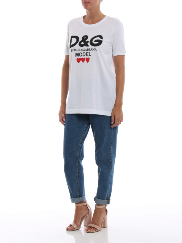 DOLCE & GABBANA: t-shirts online - D&G Model print white cotton T-shirt