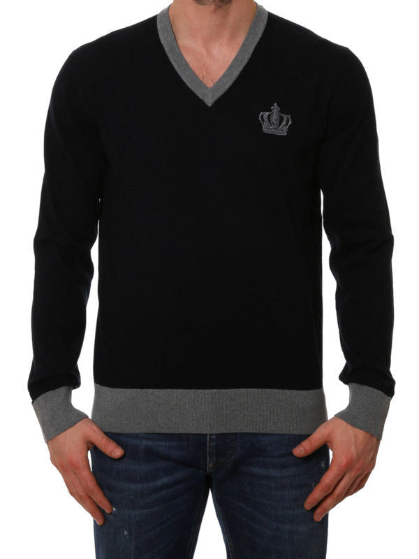 Dolce & Gabbana Crown embroidery V-neck sweater|GQ203KF70A3S8464
