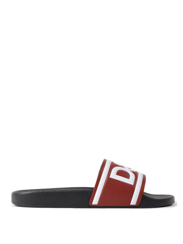 Dolce & Gabbana Logo print red leather slides|CS1489AN2918T503 display picture 3