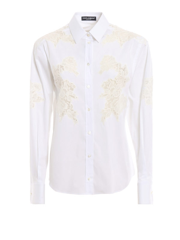 DOLCE & GABBANA: shirts - White cotton and lace shirt