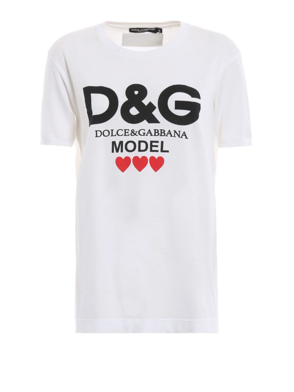 DOLCE & GABBANA: t-shirts - D&G Model print white cotton T-shirt