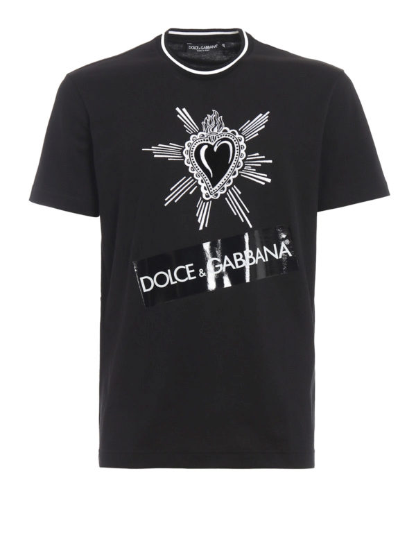 DOLCE & GABBANA: t-shirt - T-shirt nera con ricamo cuore
