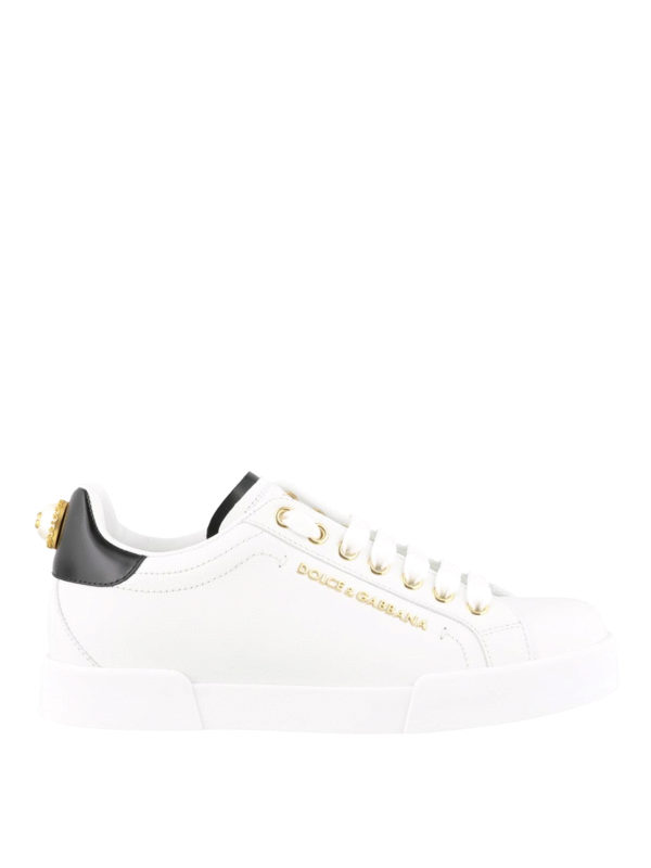 DOLCE & GABBANA: sneakers - Sneaker Portofino in pelle con maxi perla