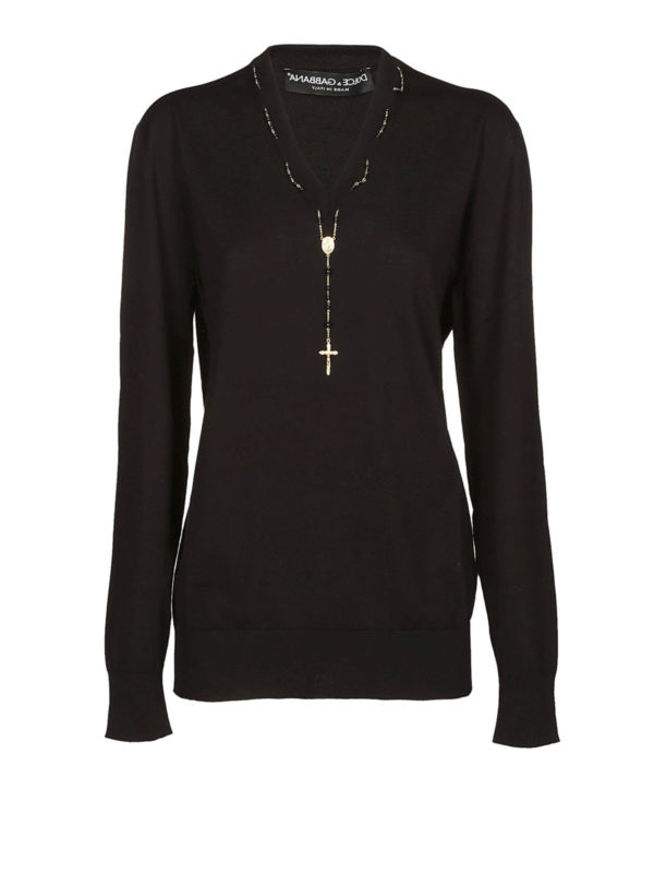 DOLCE & GABBANA: Suéteres con cuello pico - Suéter Con Cuello De Pico - Negro