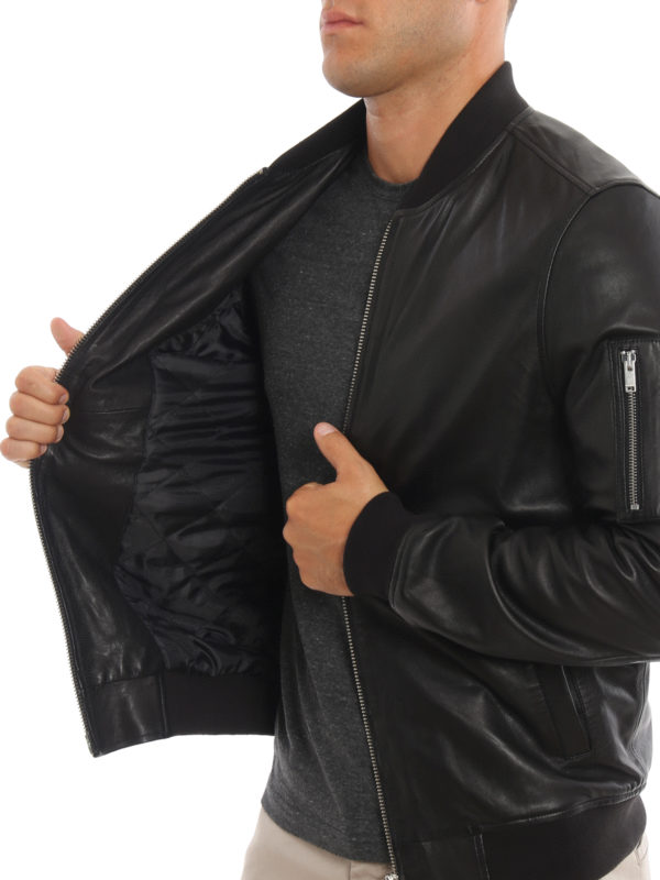 DONDUP buy online Black leather bomber jacket