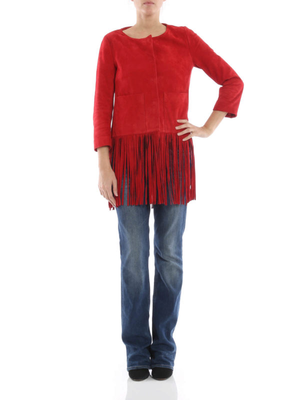 DONDUP: leather jacket online - Fringed suede jacket