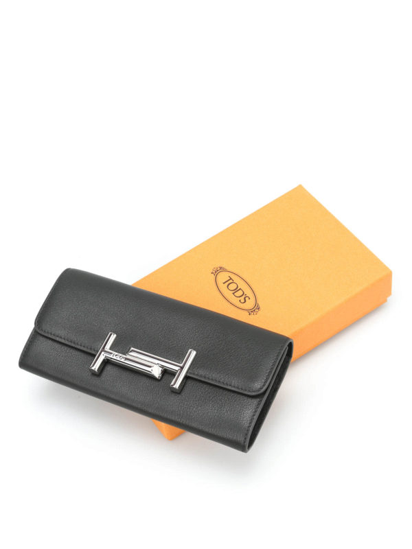 Double T detailed leather wallet shop online: TOD