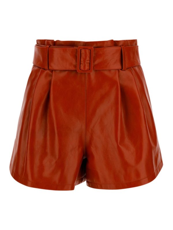 Drome: pantaloni in pelle - Shorts in nappa con cintura