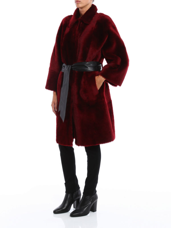 Drome: Fur & Shearling Coats online - Belted reversible shearling coat