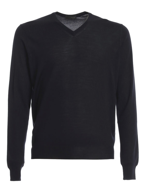 DRUMOHR: Strickpullover mit V-Ausschnitt - V-Pullover - Dunkelblau