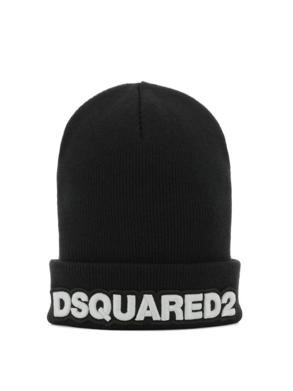 DSQUARED2: beanies - Dsquared2 black rib knitted wool beanie