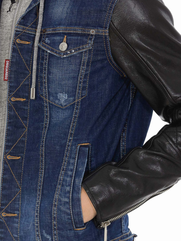 DSQUARED2 buy online Denim jacket with leather sleeves