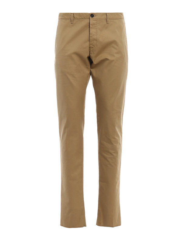 DSQUARED2: casual trousers - Beige cotton denim chino trousers