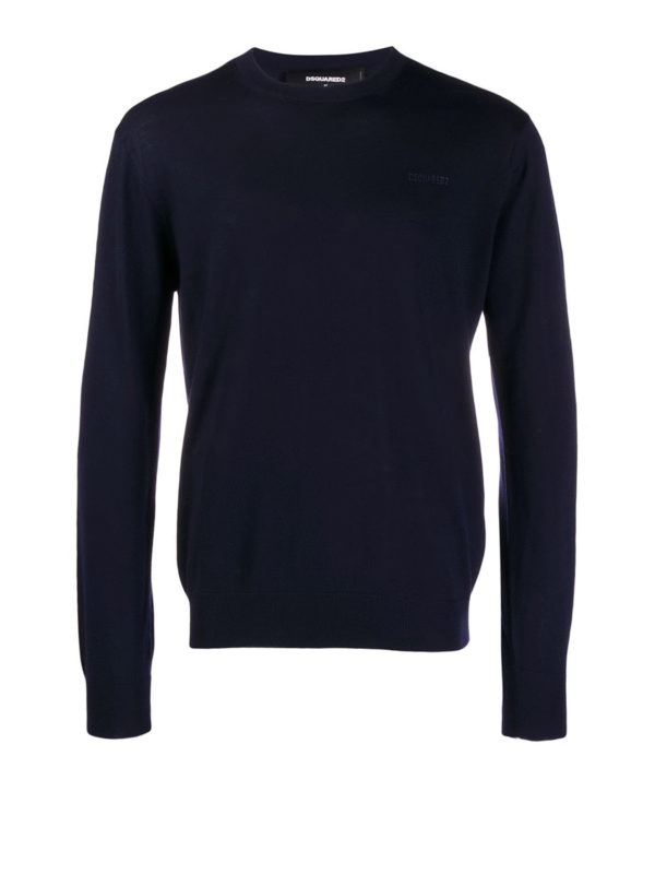 DSQUARED2: Suéteres con cuello pico - Suéter Cuello Redondo - Azul Oscuro