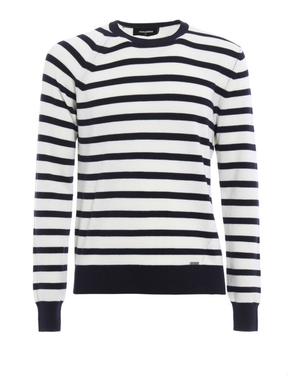 DSQUARED2: Pull col rond - Pull Col Rond Blanc Pour Homme
