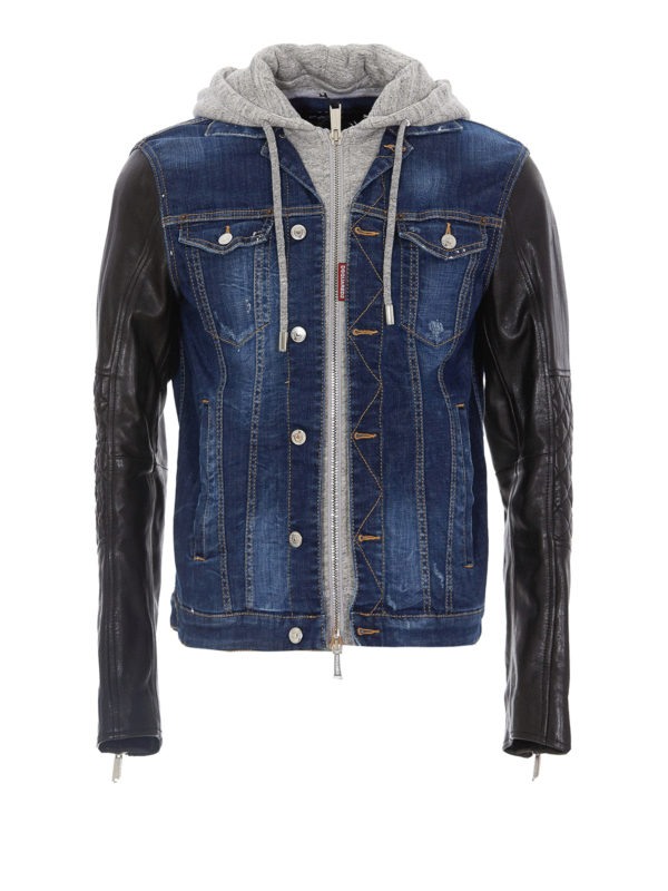 DSQUARED2: denim jacket - Denim jacket with leather sleeves