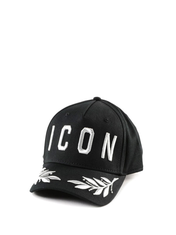 DSQUARED2: hats & caps - Icon embroidery black cotton baseball cap