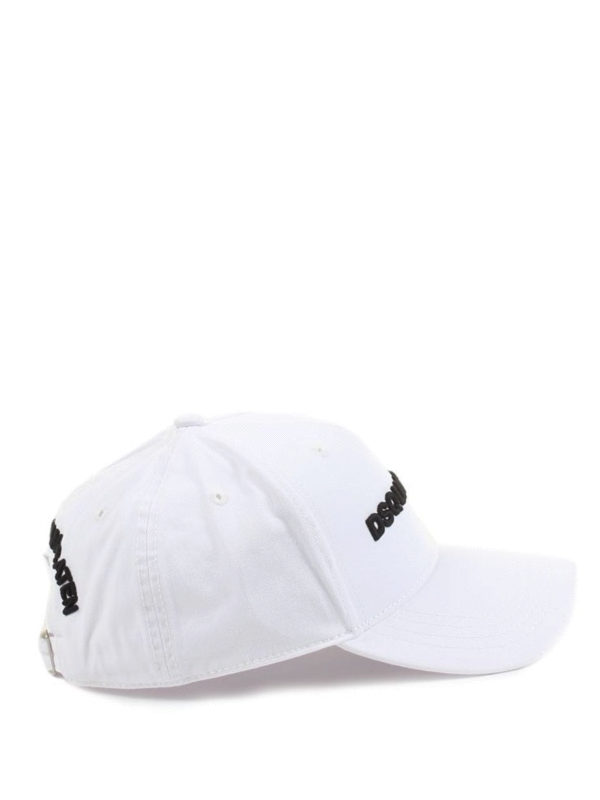 DSQUARED2: hats & caps - Logo embroidery white baseball cap