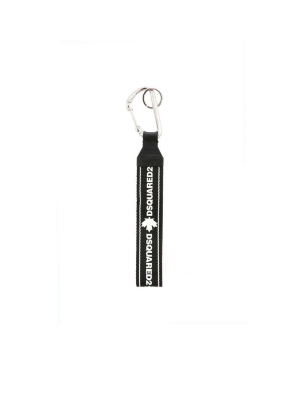 DSQUARED2: key holders - White logo keychain in black