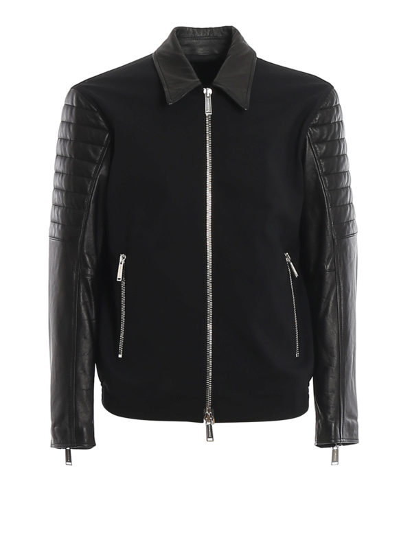 DSQUARED2: leather jacket - Leather sleeve stretch wool jacket