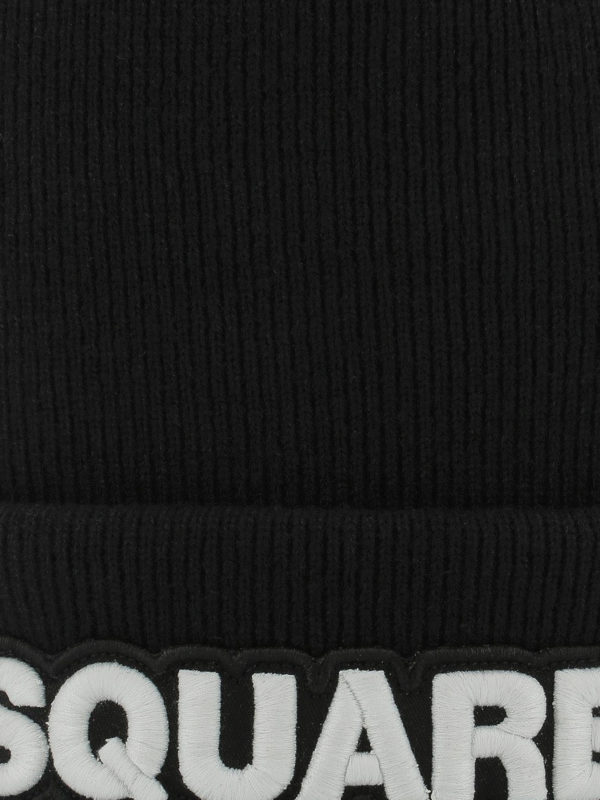 DSQUARED2: beanies online - Dsquared2 black rib knitted wool beanie