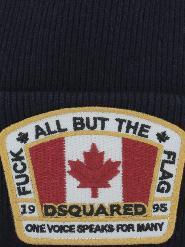DSQUARED2: beanies online - Logo patch blue ribbed wool beanie
