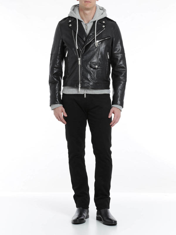 DSQUARED2: biker jackets online - Leather biker jacket