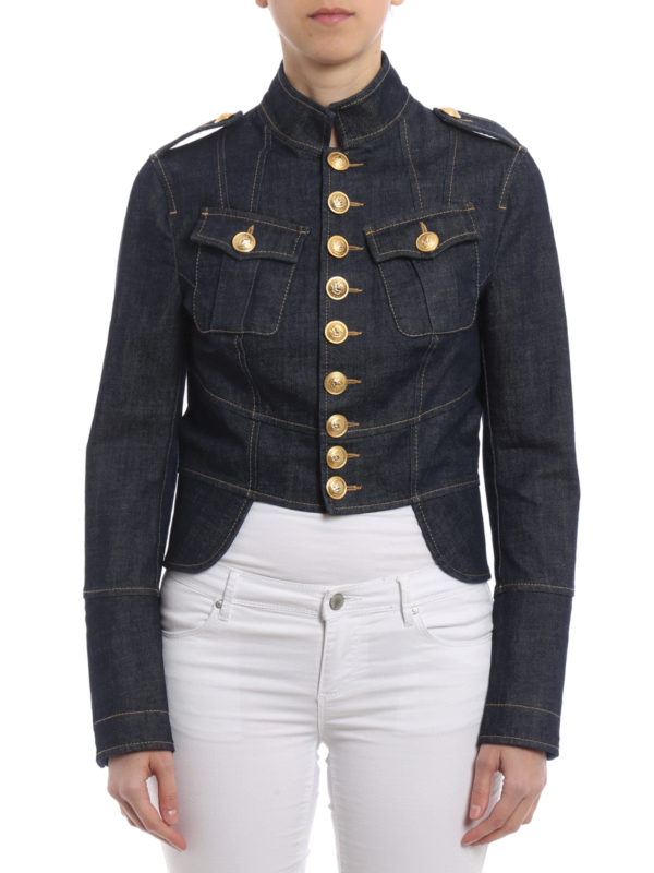 DSQUARED2: denim jacket online - Denim livery crop jacket