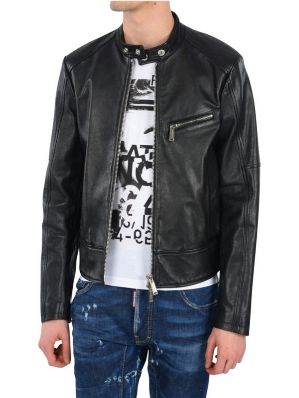 DSQUARED2: leather jacket online - Biker-inspired zip leather jacket