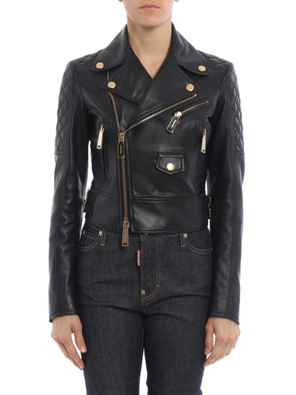 Dsquared leather outlet jacket womens