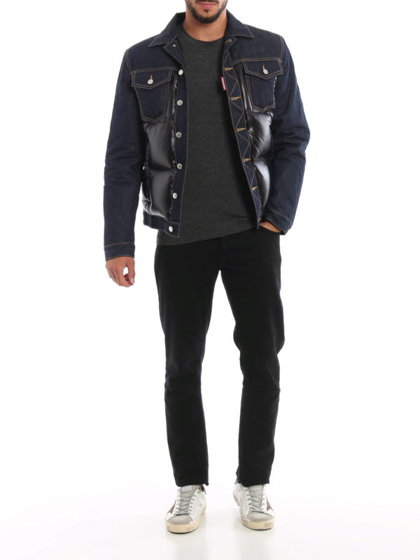 DSQUARED2: padded jackets online - Denim and nylon puffer jacket