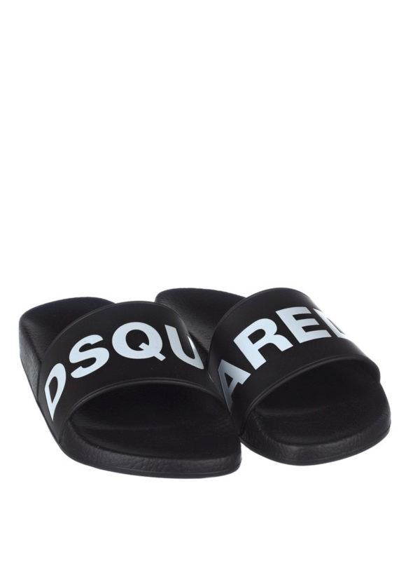 DSQUARED2: sandals online - Logo black pool slide sandals