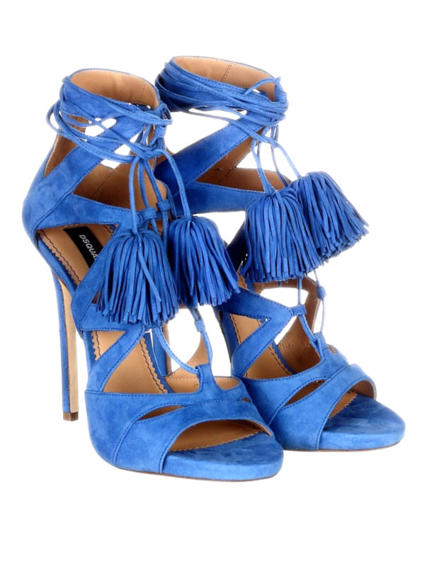 DSQUARED2: sandals online - Tie Me Up light blue suede sandals